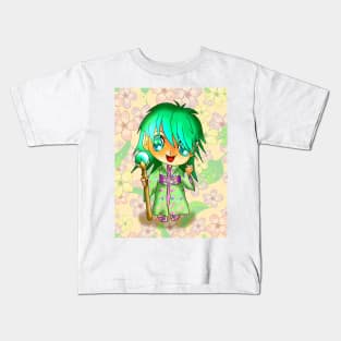kawaii chibi elf in green kimono for dnd and manga fans Kids T-Shirt